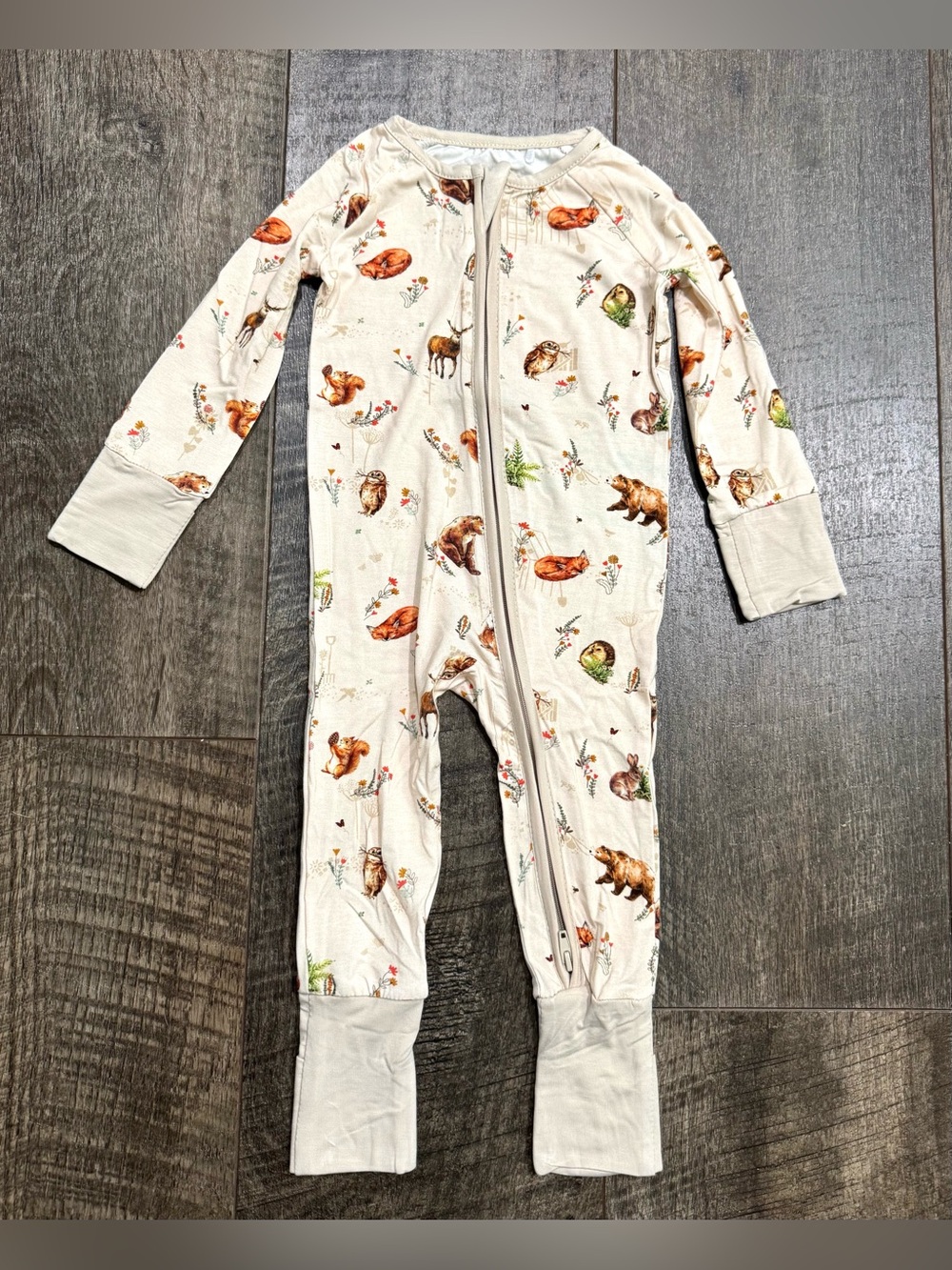 Bamboo Baby Zipper Sleeper Neutral Animal Friends Print Size 0-3m